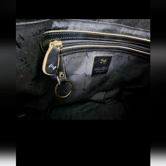 Monsac Women's Black Leather Purse Hangbag w/ Bamboo Handles - Picture 8 of 9